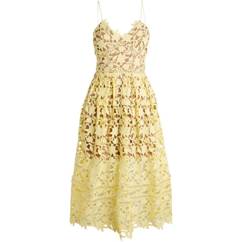 Self-Portrait Yellow Azaelea Lace Midi Dress Size US Size 4 UK Size 8